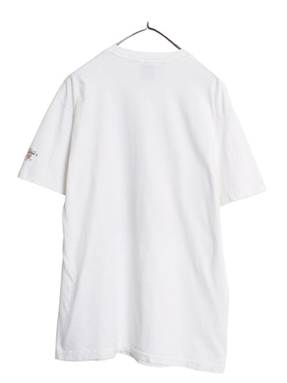 90s アート イラスト プリント Tシャツ メンズ XL / オールド キャラクター グラフィック オフィシャル シングルステッチ 大きいサイズ 白