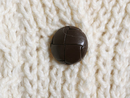 アイランド製 フィッシャーマン ウール ニット カーディガン レディース M ハンドメイド アラン ケーブル セーター 前開き 丸首 ナチュラル