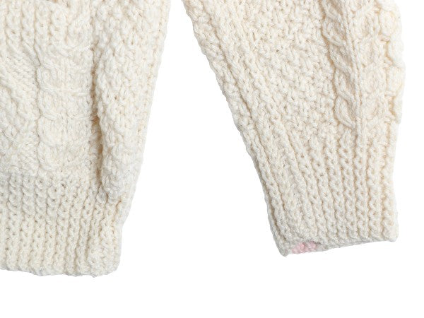 アイランド製 フィッシャーマン ウール ニット カーディガン レディース M ハンドメイド アラン ケーブル セーター 前開き 丸首 ナチュラル