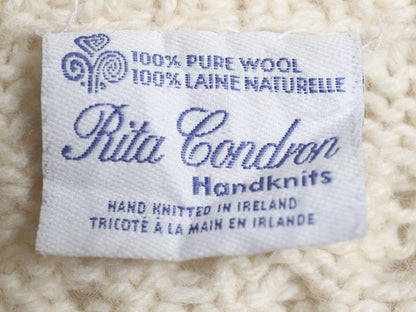 アイランド製 フィッシャーマン ウール ニット カーディガン レディース M ハンドメイド アラン ケーブル セーター 前開き 丸首 ナチュラル