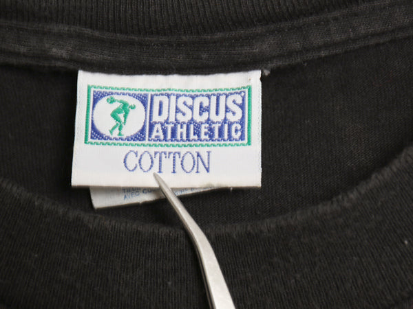 90s ディスカス 無地 半袖 Tシャツ メンズ XL 古着 オールド ヘビーウェイト コットン カットソー ワンポイント 大きいサイズ ブランク 黒
