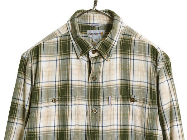 US企画 カーハート 長袖 ボタンダウン フランネル シャツ メンズ M / チェック RELAXED FIT ネルシャツ ワーク コットン 廃盤 マルチカラー