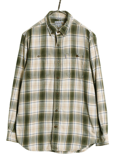 US企画 カーハート 長袖 ボタンダウン フランネル シャツ メンズ M / チェック RELAXED FIT ネルシャツ ワーク コットン 廃盤 マルチカラー