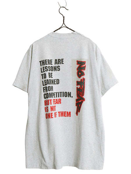90s USA製 ☆ NO FEAR ロゴ プリント Tシャツ メンズ L 古着 オールド 当時物 ストリート スケート サーフ メッセージ シングルステッチ 灰