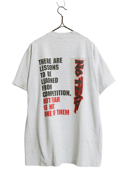 90s USA製 ☆ NO FEAR ロゴ プリント Tシャツ メンズ L 古着 オールド 当時物 ストリート スケート サーフ メッセージ シングルステッチ 灰