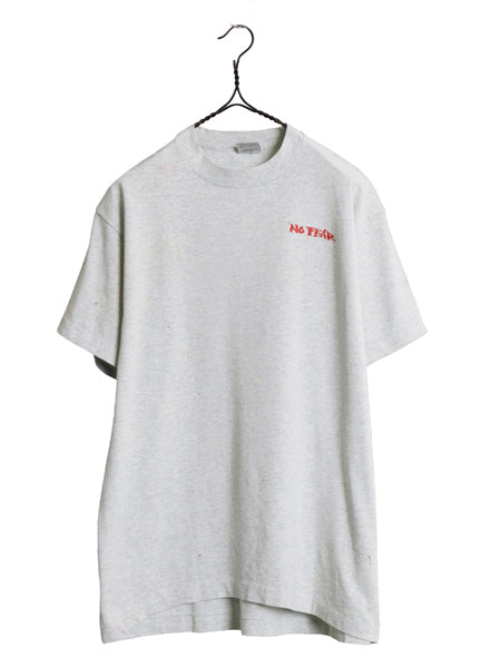90s USA製 ☆ NO FEAR ロゴ プリント Tシャツ メンズ L 古着 オールド 当時物 ストリート スケート サーフ メッセージ シングルステッチ 灰