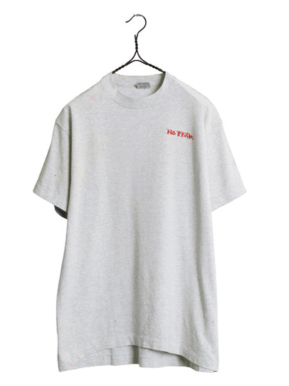 90s USA製 ☆ NO FEAR ロゴ プリント Tシャツ メンズ L 古着 オールド 当時物 ストリート スケート サーフ メッセージ シングルステッチ 灰