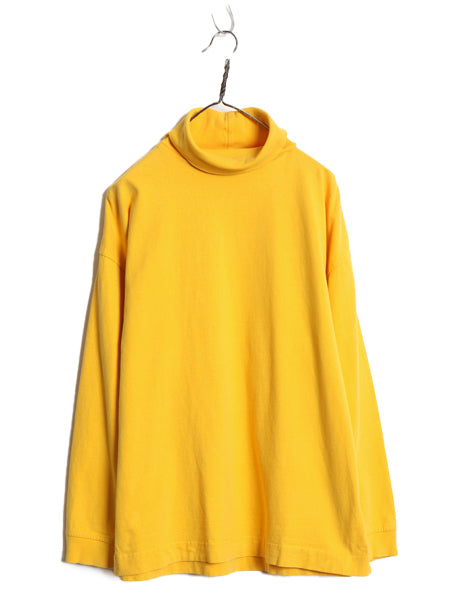 90s オールド ギャップ タートルネック 長袖 Tシャツ メンズ M ロンT ラガーシャツ 素材 ヘビーウェイト コットン ロングスリーブ 無地 黄