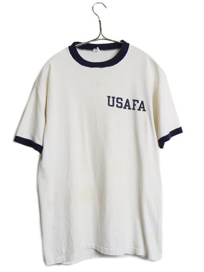70s USA製 ★ チャンピオン USAFA  染込み プリント リンガー Tシャツ メンズ L ヴィンテージ バータグ ミリタリー 軍物 AIR FORCE 白