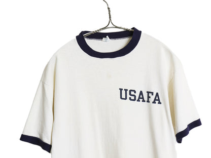 70s USA製 ★ チャンピオン USAFA  染込み プリント リンガー Tシャツ メンズ L ヴィンテージ バータグ ミリタリー 軍物 AIR FORCE 白