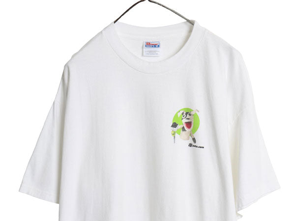 90s 企業 プリント Tシャツ メンズ XL / オールド 当時物 イラスト グラフィック キャラクター 犬 ドッグ アニマル 大きいサイズ ホワイト
