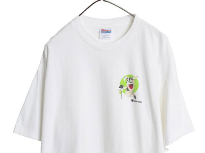 90s 企業 プリント Tシャツ メンズ XL / オールド 当時物 イラスト グラフィック キャラクター 犬 ドッグ アニマル 大きいサイズ ホワイト
