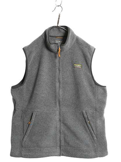 エルエルビーン フリース ベスト メンズ XL 古着 アウトドア 重ね着 前開き フルジップ ハイネック ワンポイント 大きいサイズ シンプル 灰