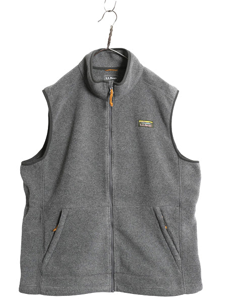 エルエルビーン フリース ベスト メンズ XL 古着 アウトドア 重ね着 前開き フルジップ ハイネック ワンポイント 大きいサイズ シンプル 灰