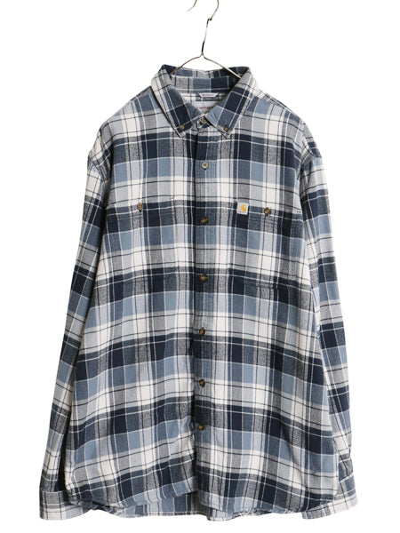 US企画 カーハート 長袖 ボタンダウン フランネル シャツ メンズ L / チェック RELAXED FIT コットン ネルシャツ ワーク 廃盤 マルチカラー