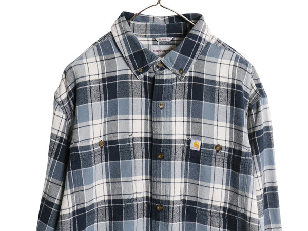 US企画 カーハート 長袖 ボタンダウン フランネル シャツ メンズ L / チェック RELAXED FIT コットン ネルシャツ ワーク 廃盤 マルチカラー