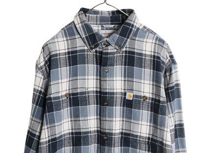US企画 カーハート 長袖 ボタンダウン フランネル シャツ メンズ L / チェック RELAXED FIT コットン ネルシャツ ワーク 廃盤 マルチカラー