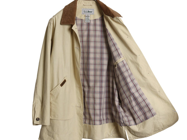 90s エルエルビーン ハンティング ジャケット レディース S / オールド コットン カバーオール ハーフ コート 襟 本革 レザー ワンポイント