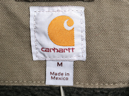US企画 カーハート ダック ベスト メンズ M 古着 裏 ボア パイル フリース フルジップ ワーク 重ね着 前開き ワンポイント シンプル カーキ