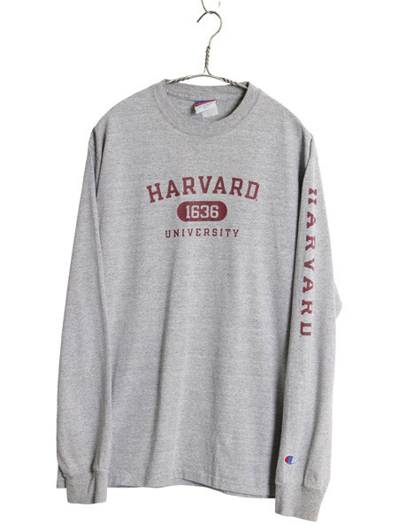 00s チャンピオン ハーバード 3段 カレッジ プリント 長袖 Tシャツ メンズ L / オールド ヘビーウェイト コットン ロンT 目付き 袖プリント