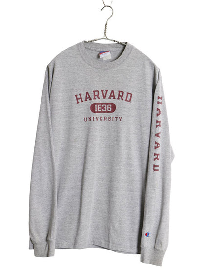 00s チャンピオン ハーバード 3段 カレッジ プリント 長袖 Tシャツ メンズ L / オールド ヘビーウェイト コットン ロンT 目付き 袖プリント