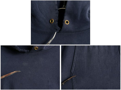 90s USA製 ★ チャンピオン リバースウィーブ スウェット フード パーカー メンズ XL オールド トレーナー 裏起毛 ワンポイント 目付き 紺