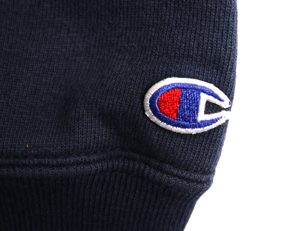90s USA製 ★ チャンピオン リバースウィーブ スウェット フード パーカー メンズ XL オールド トレーナー 裏起毛 ワンポイント 目付き 紺