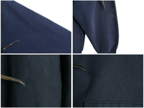 90s USA製 ★ チャンピオン リバースウィーブ スウェット フード パーカー メンズ XL オールド トレーナー 裏起毛 ワンポイント 目付き 紺