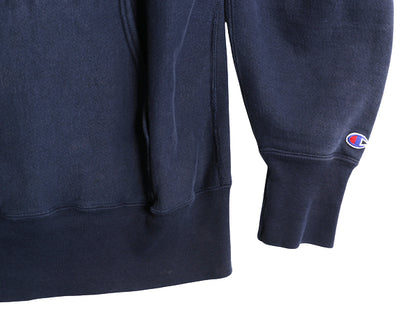 90s USA製 ★ チャンピオン リバースウィーブ スウェット フード パーカー メンズ XL オールド トレーナー 裏起毛 ワンポイント 目付き 紺