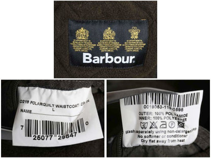 バブアー 中綿 ナイロン キルティング ベスト メンズ L / 古着 3ワラント フルジップ 裏 フリース ライナー 重ね着 前開き 無地 オリーブ