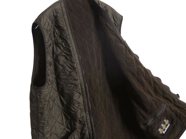 バブアー 中綿 ナイロン キルティング ベスト メンズ L / 古着 3ワラント フルジップ 裏 フリース ライナー 重ね着 前開き 無地 オリーブ