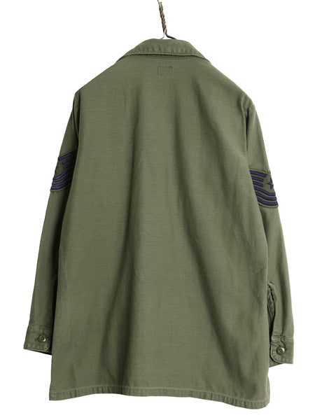 70s 米軍実物 US ARMY コットン サテン ユーティリティ シャツ M / 75年製 ヴィンテージ OG107 シャツ袖 4th 軍物 ミリタリー ワッペン付き