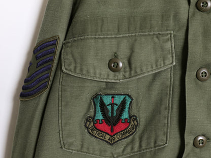 70s 米軍実物 US ARMY コットン サテン ユーティリティ シャツ M / 75年製 ヴィンテージ OG107 シャツ袖 4th 軍物 ミリタリー ワッペン付き