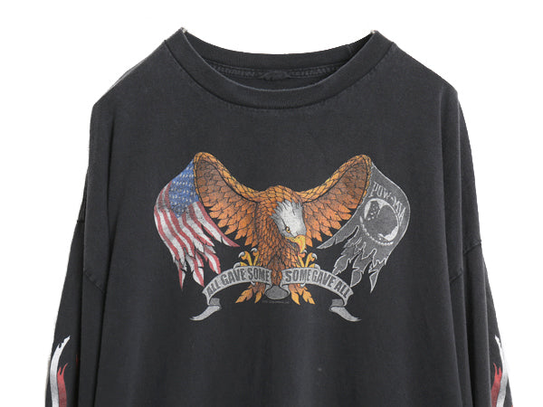 00s イーグル イラスト プリント 長袖 Tシャツ メンズ XL 程/ オールド ロンT ミリタリー 軍物 星条旗 アート 袖プリント 黒 大きいサイズ