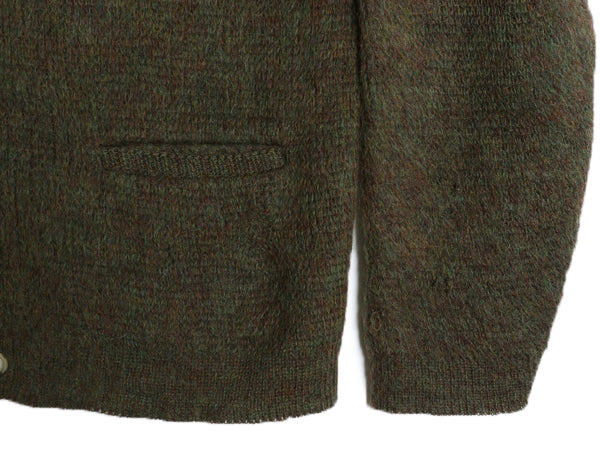 60s ★ モヘア ニット カーディガン メンズ L / ヴィンテージ ウール セーター 毛足 シャギー 前開き 羽織り ポケット付き 無地 オリーブ