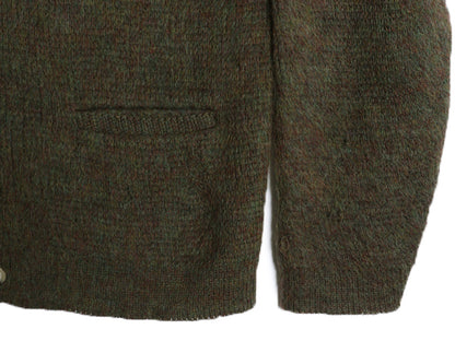 60s ★ モヘア ニット カーディガン メンズ L / ヴィンテージ ウール セーター 毛足 シャギー 前開き 羽織り ポケット付き 無地 オリーブ