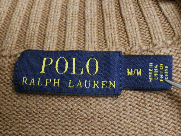 ポロ ラルフローレン ハイネック コットン ニット セーター メンズ M / ヘンリーネック ワンポイント ポニー 刺繍 無地 シンプル ブラウン