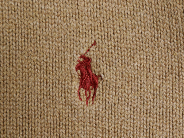 ポロ ラルフローレン ハイネック コットン ニット セーター メンズ M / ヘンリーネック ワンポイント ポニー 刺繍 無地 シンプル ブラウン