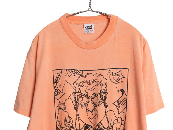 90s USA製 ジョーク イラスト プリント 半袖 Tシャツ メンズ レディース L 程/ オールド シングルステッチ ヘビーウェイト コットン アート