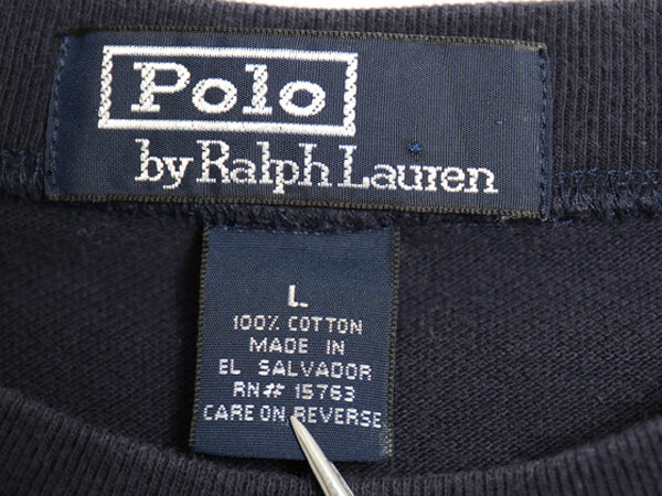 90s ポロ ラルフローレン 鹿の子 長袖 Tシャツ メンズ L 古着 オールド ロンT ロングスリーブ コットン ワンポイント カットソー ネイビー