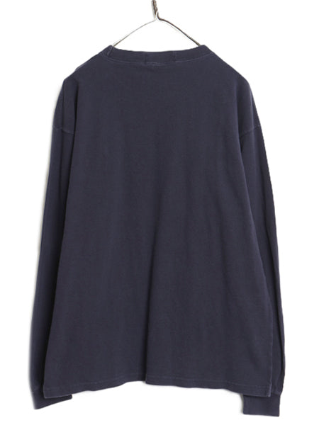 90s ポロ ラルフローレン 鹿の子 長袖 Tシャツ メンズ L 古着 オールド ロンT ロングスリーブ コットン ワンポイント カットソー ネイビー