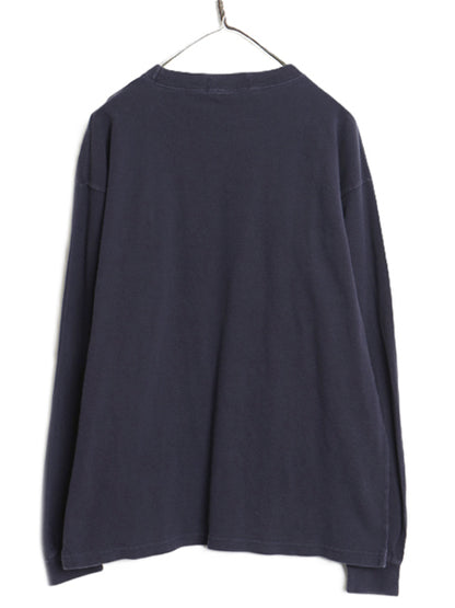 90s ポロ ラルフローレン 鹿の子 長袖 Tシャツ メンズ L 古着 オールド ロンT ロングスリーブ コットン ワンポイント カットソー ネイビー