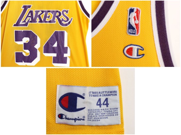 90s レイカーズ メッシュ タンクトップ メンズ XL 程 オールド NBA オフィシャル シャック チャンピオン ユニフォーム バスケ 大きいサイズ