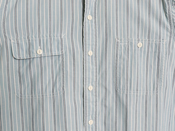 90s USA製 ポロ ラルフローレン ストライプ 長袖 シャツ メンズ L オールド 白タグ コットン ワーク ネコ目 ガチャポケ 織柄 ポケット付き