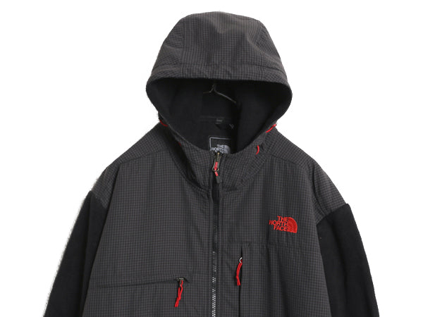 ノースフェイス フード付き デナリ ジャケット メンズ XL / フリース チェック ナイロン パーカー ジャンパー フルジップ 大きいサイズ 黒
