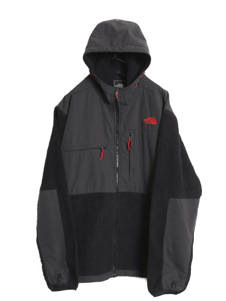ノースフェイス フード付き デナリ ジャケット メンズ XL / フリース チェック ナイロン パーカー ジャンパー フルジップ 大きいサイズ 黒