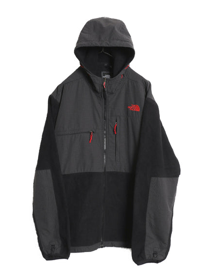 ノースフェイス フード付き デナリ ジャケット メンズ XL / フリース チェック ナイロン パーカー ジャンパー フルジップ 大きいサイズ 黒