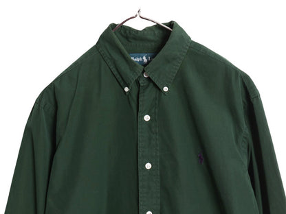 00s ラルフローレン 長袖 ボタンダウン シャツ メンズ M オールド ポロ CLASSIC FIT コットン ワンポイント ポニー 刺繍 BD ダークグリーン