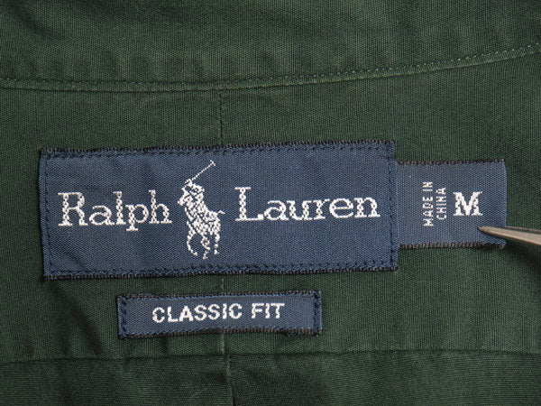 00s ラルフローレン 長袖 ボタンダウン シャツ メンズ M オールド ポロ CLASSIC FIT コットン ワンポイント ポニー 刺繍 BD ダークグリーン
