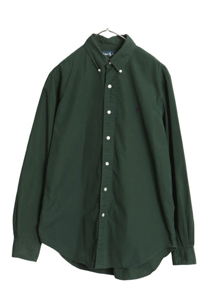 00s ラルフローレン 長袖 ボタンダウン シャツ メンズ M オールド ポロ CLASSIC FIT コットン ワンポイント ポニー 刺繍 BD ダークグリーン